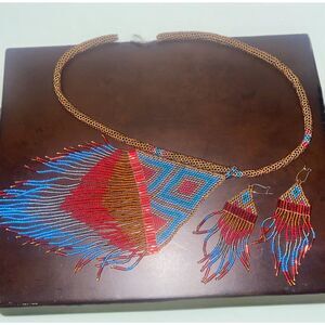 Hopi Handmade Beaded Necklace and Earrings Set – Native American
